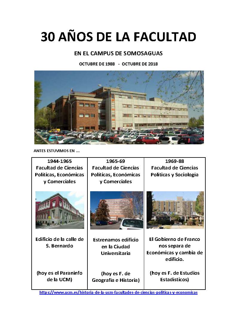 30 AÑOS DE LA FACULTAD EN EL CAMPUS DE SOMOSAGUAS OCTUBRE DE 1988 - OCTUBRE DE 2018